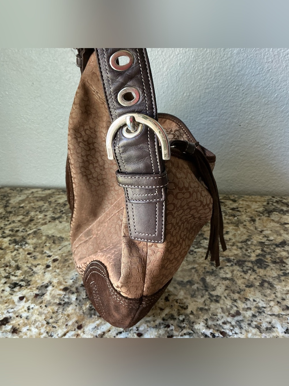 SOLD-Coach Vintage Signature Brown Suede Hobo Shoulder Bag - Picture 7 of 9